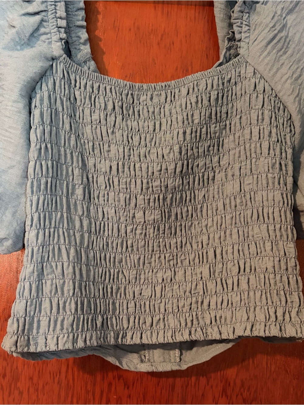 Light Blue Sienna Sky Ruched Off-Shoulder Peasant Top - Women - Picture 2 of 3